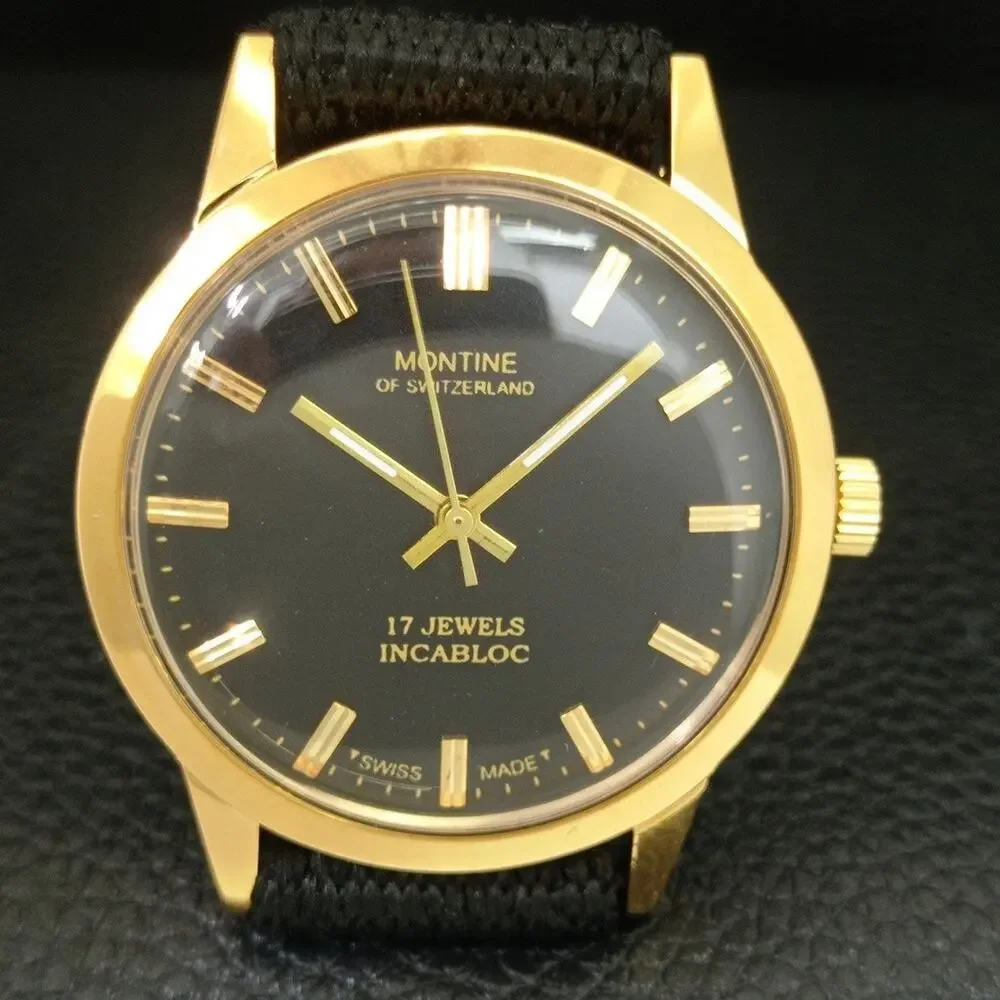 Vintage 1975 Montine Of Switzerland Manual Mens Gold Watch W/Nato Strap